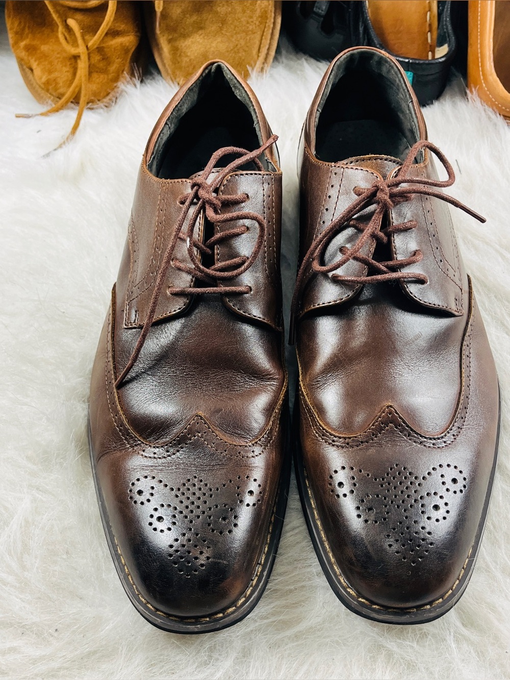 Joseph Abboud Men's Dark Brown Leather Wingtip Oxfords